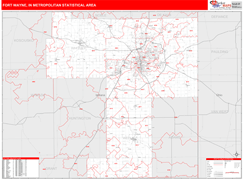 Fort Wayne Metro Area Digital Map Red Line Style